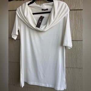 Nally & Millie Womens Short Sleeve Cowl Neck Off Shoulder Tunic Top Size L NWT